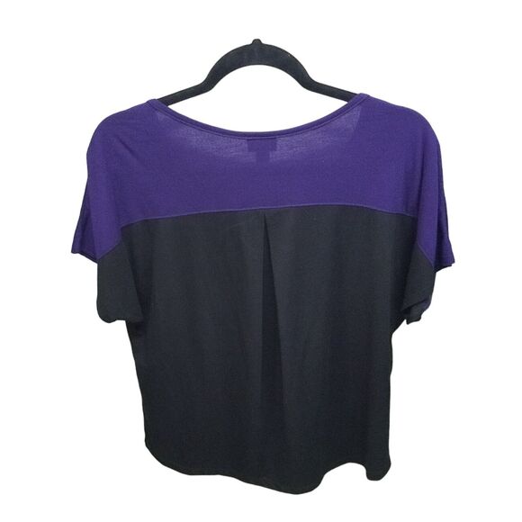Worthington Womens Sz M Black Purple Solid Cap Sleeve Blouse - Picture 9 of 9